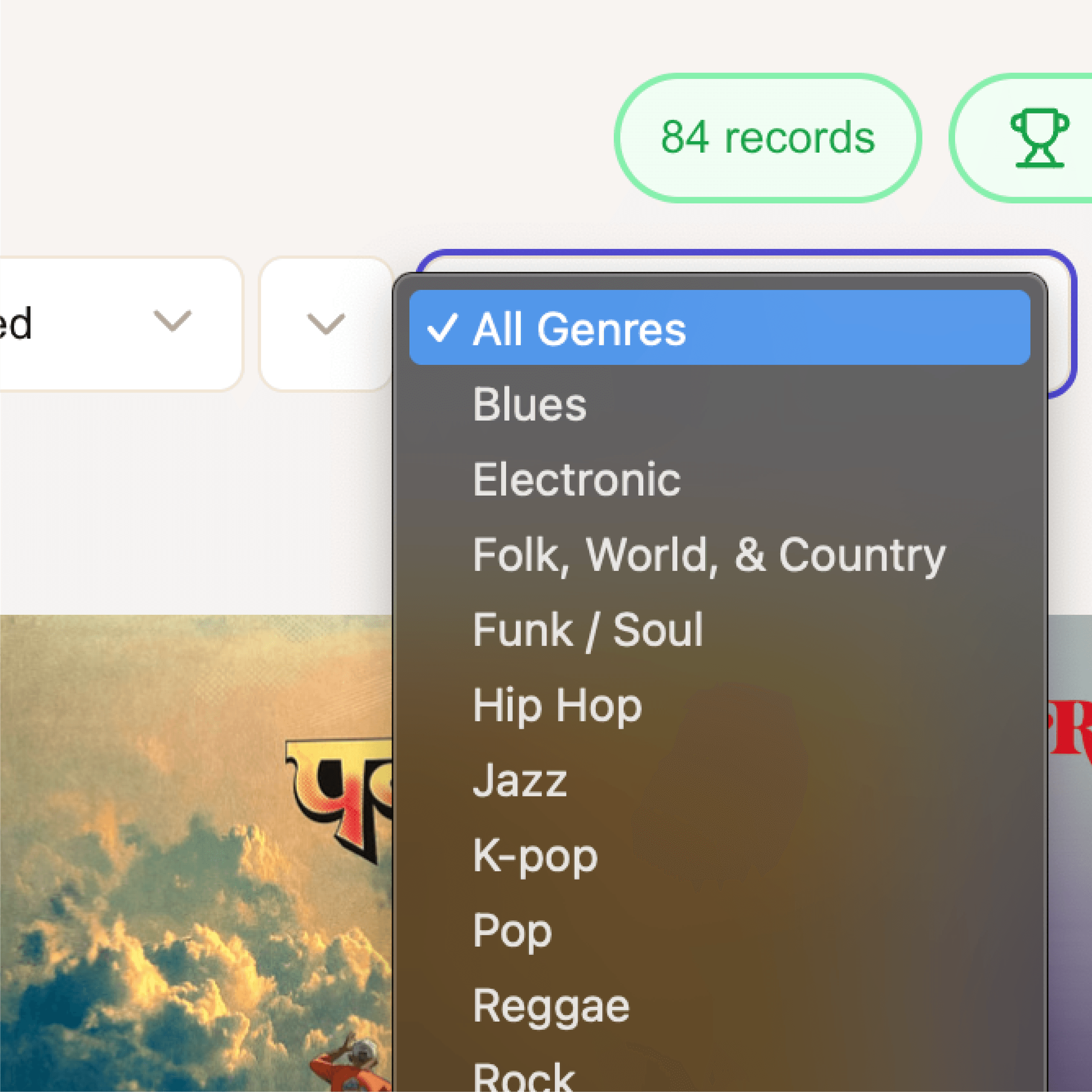 Browse your collection by genre, artist, label…