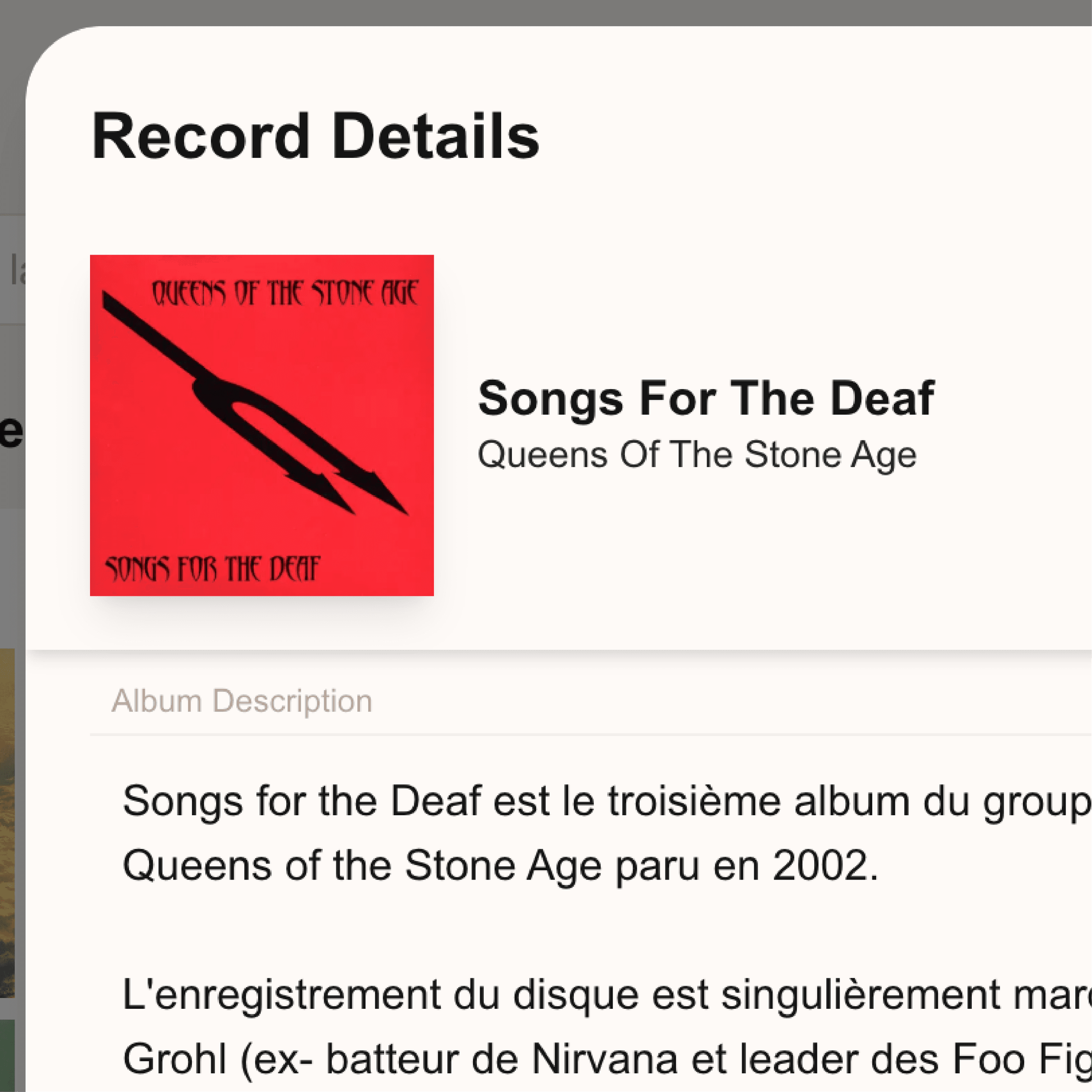Create a detailed record for each album