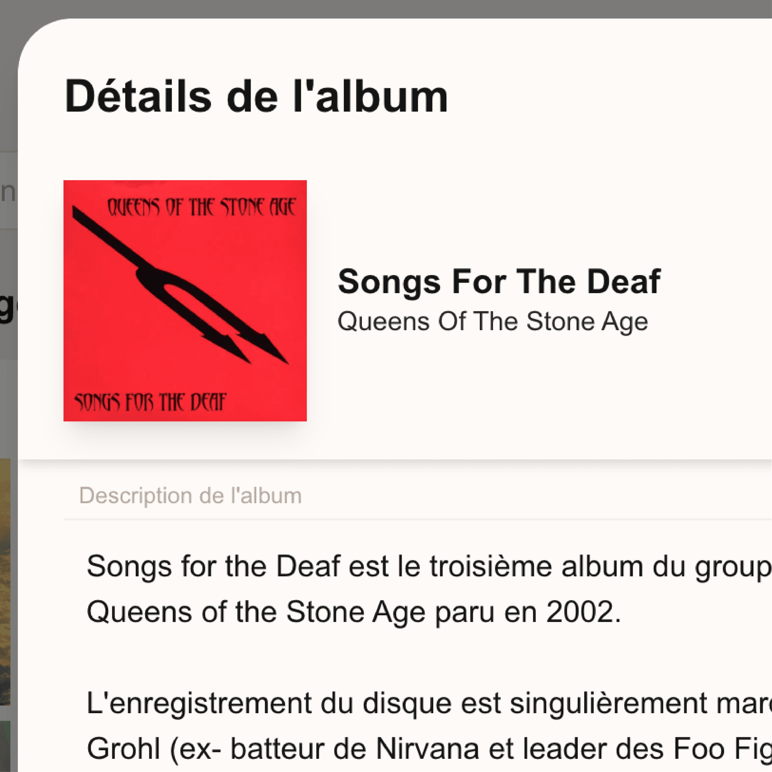 Créez une fiche détaillée pour chaque album