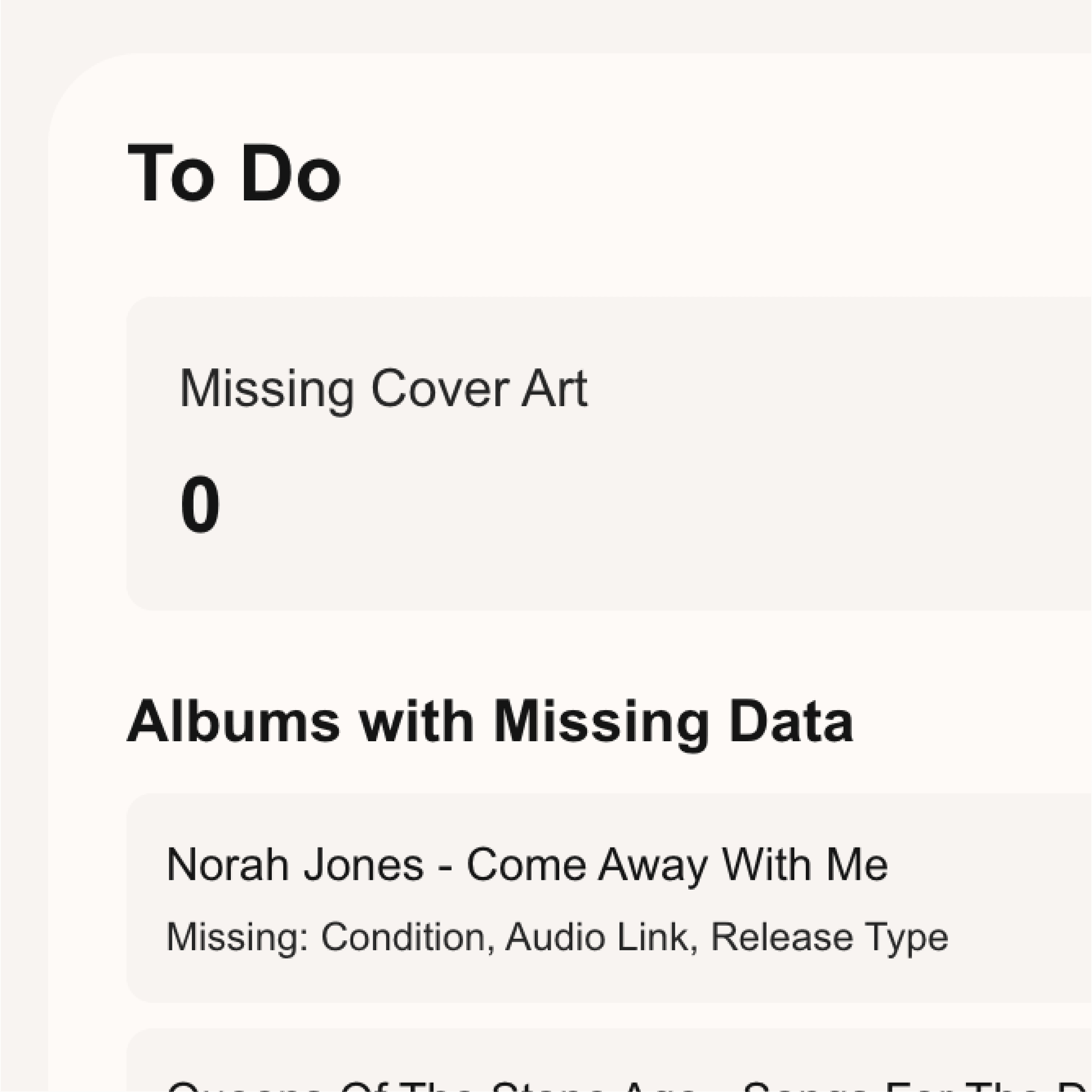 Check at a glance for missing information in your album records