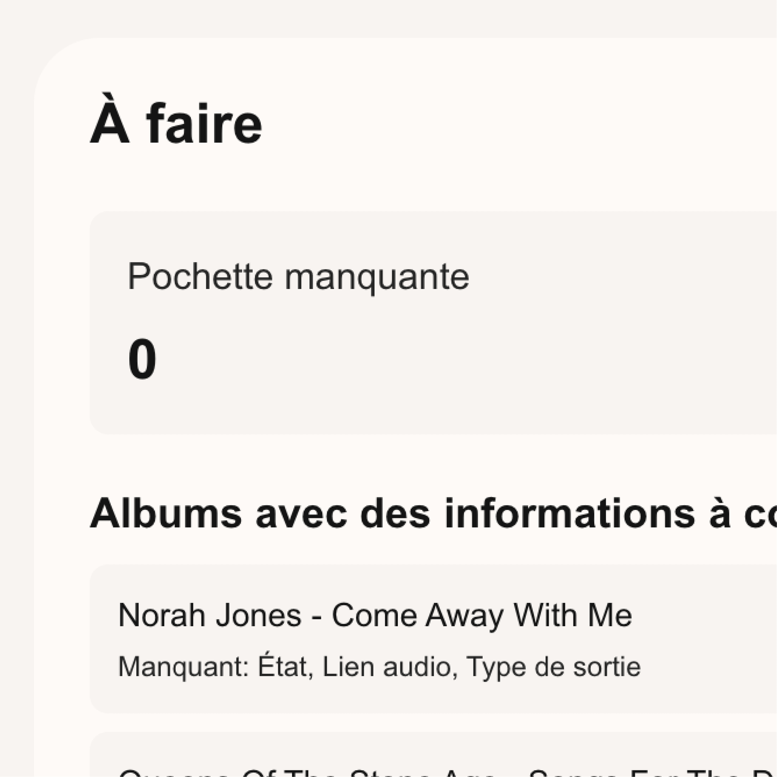 Vérifiez en un clin d'œil les informations manquantes dans vos fiches album
